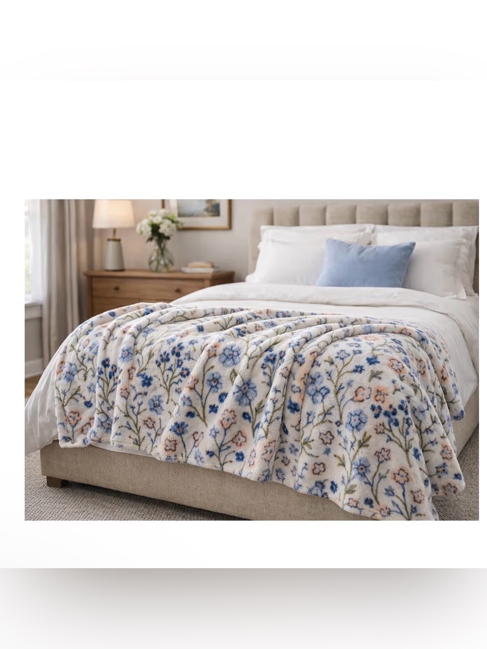 The Big One Throw Blanket Plush Oversized Blanket - Blue Floral - 60 x 72 inches - Picture 4 of 5